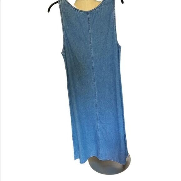 Agapo Denim Embroidered Sleeveless Maxi Dress Size PM Blue with Silver Flowers - Picture 4 of 6